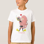 Funny octopus hugs diver cartoon humor t-shirt (Voorkant)