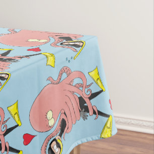 Funny octopus hugs diver cartoon humor tafelkleed