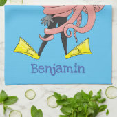 Funny octopus hugs diver cartoon humor theedoek (Gevouwen)