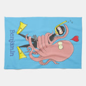 Funny octopus hugs diver cartoon humor theedoek (Horizontaal)