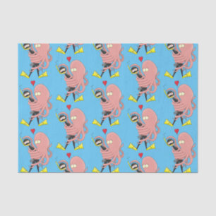 Funny octopus hugs diver cartoon humor tissuepapier