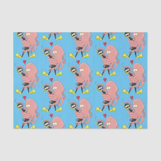 Funny octopus hugs diver cartoon humor tissuepapier (Voorkant)