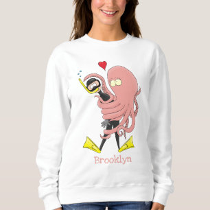 Funny octopus hugs diver cartoon humor trui