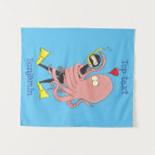 Funny octopus hugs diver cartoon humor wandkleed (Voorkant (horizontaal))