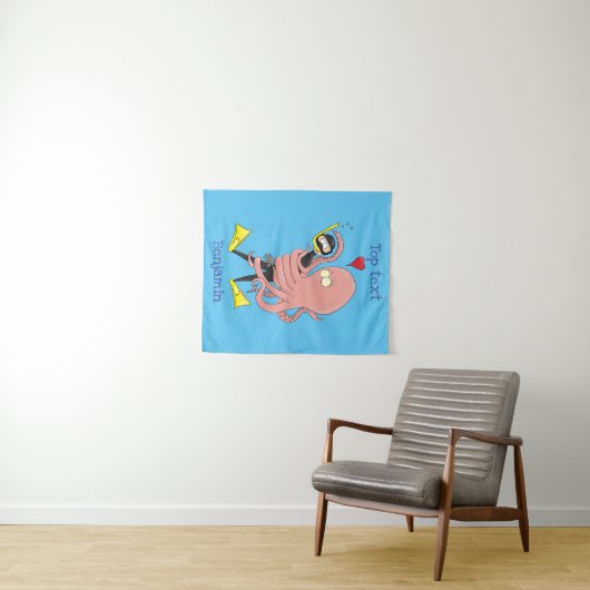 Funny octopus hugs diver cartoon humor wandkleed (In Situ (horizontaal))