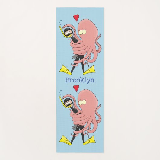 Funny octopus hugs diver cartoon humor yogamat (Voorkant)