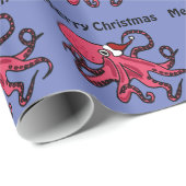 Funny Octopus in Santa Hat-kerstkunst Cadeaupapier (Rol Hoek)