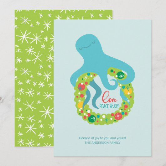 Funny Octopus Kerstmis Feestdagenkaart (Voorkant / Achterkant)