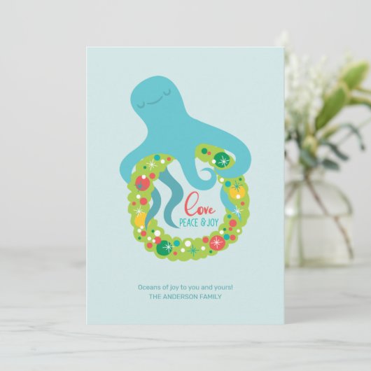 Funny Octopus Kerstmis Feestdagenkaart (Staand voorkant)