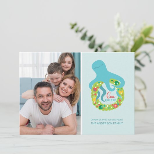 Funny Octopus Kerstmis Feestdagenkaart (Staand voorkant)