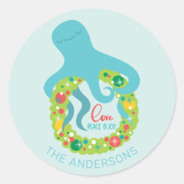 Funny Octopus Kerstmis Ronde Sticker