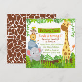 Funny Oerwoud Animals Verjaardagsfeestuitnodiginge Kaart (Voorkant / Achterkant)