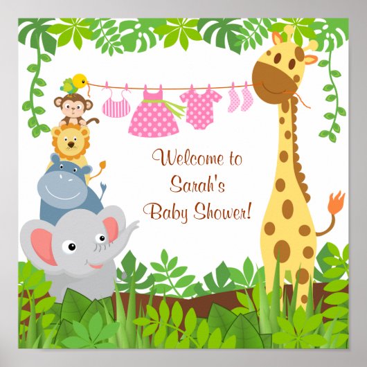 Funny Oerwoud Baby Animals Baby shower Poster (Voorkant)