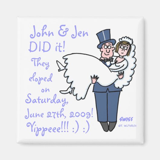 Funny Offbeat Wedding Elopement Magnet Sjabloon (Voorkant)