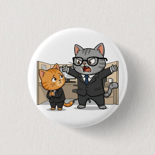 Funny Office Cat Boss Scolding Employee Button (Voorkant)