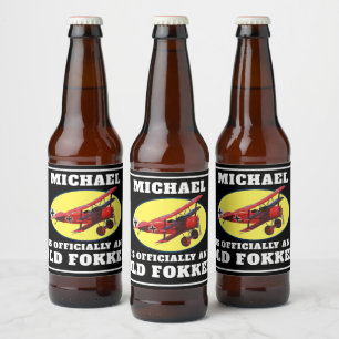 Funny Official Old Fokker Over the Hill Birthday Bier Etiket