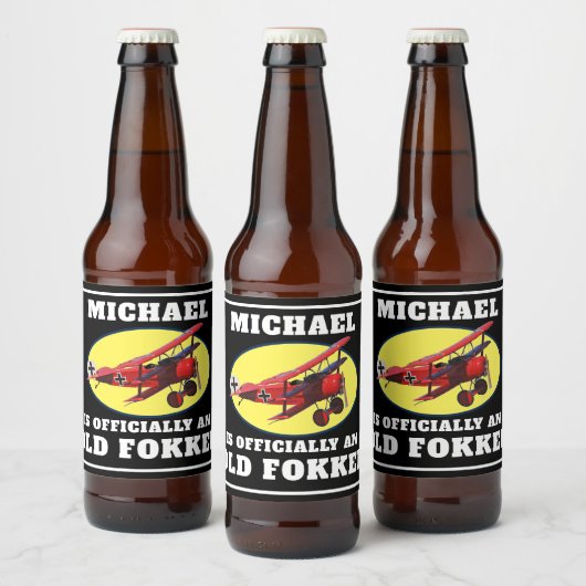Funny Official Old Fokker Over the Hill Birthday Bier Etiket (Flessen)
