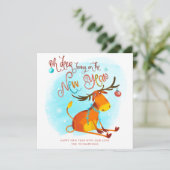 Funny Oh Deer Bring Op De Nieuwjaar Cartoon Feestdagenkaart (Staand voorkant)