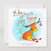 Funny Oh Deer Bring Op De Nieuwjaar Cartoon Feestdagenkaart (Voorkant)