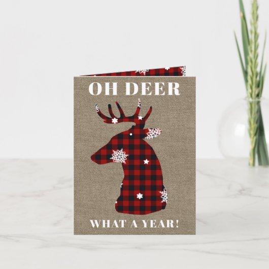 Funny Oh Deer Buffalo Play Burlap Kerstmis Feestdagen Kaart (Voorkant)