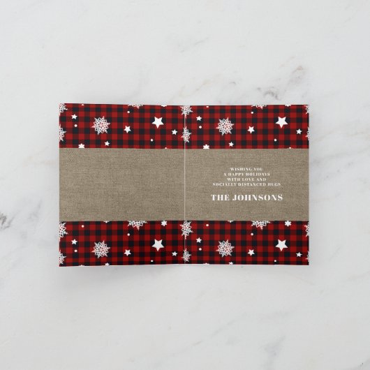 Funny Oh Deer Buffalo Play Burlap Kerstmis Feestdagen Kaart (Binnen)