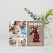 Funny Oh Deer Pset Snowflakes Foto Collage Feestdagenkaart (Staand voorkant)
