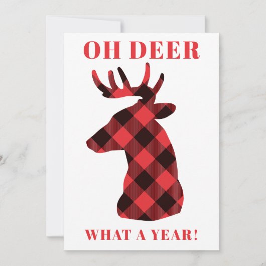 Funny Oh Deer What a Year Buffalo Plaid Feestdagenkaart (Voorkant)