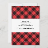 Funny Oh Deer What a Year Buffalo Plaid Feestdagenkaart (Achterkant)