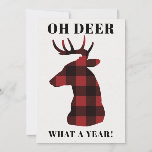 Funny Oh Deer What a Year Buffalo Plaid Feestdagenkaart (Voorkant)