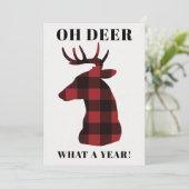 Funny Oh Deer What a Year Buffalo Plaid Feestdagenkaart (Staand voorkant)