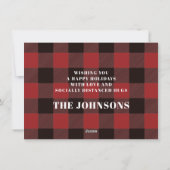 Funny Oh Deer What a Year Buffalo Plaid Photo Feestdagenkaart (Achterkant)