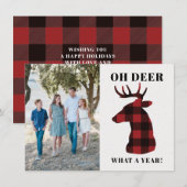 Funny Oh Deer What a Year Buffalo Plaid Photo Feestdagenkaart (Voorkant / Achterkant)