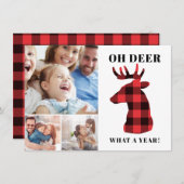 Funny Oh Deer What a Year Plaid Photo Collage Feestdagenkaart (Voorkant / Achterkant)