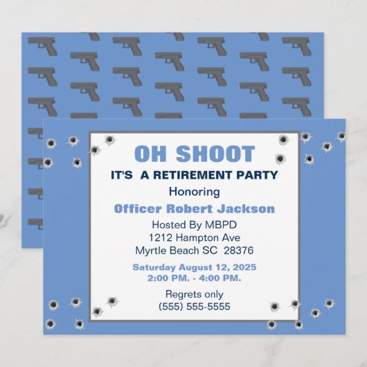 Funny Oh Shoot Police Retirement/Birthday Invite Kaart (Voorkant / Achterkant)
