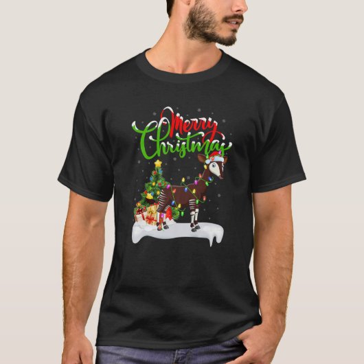 Funny Okapi Dierenvriend Xmas Lighting Okapi Chris T-shirt (Voorkant)