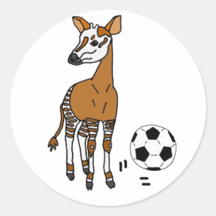 Funny Okapi Spelen Voetbal Cartoon Ronde Sticker
