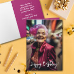 Funny Old Age Birthday Kaart<br><div class="desc">Verjaardags wenskaart met een oudere vrouw dansen in de straat op de voorkant en uw aangepaste groet - of gebruik de onze - aan de binnenkant. Bestel GEDRUKT of INSTANT DOWNLOAD! Meer design in ons collectie.</div>