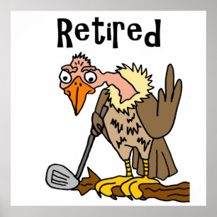 Funny Old Buzzard die Golf in ruste speelt Cartoon Poster