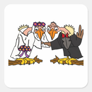 Funny Old Buzzard Wedding Cartoon Art Vierkante Sticker