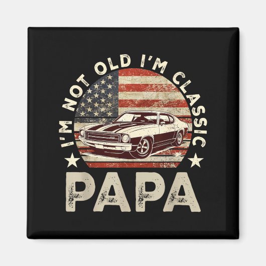 Funny Old Car Clic American Us Flag Mens Dad Papa  Magneet (Voorkant)