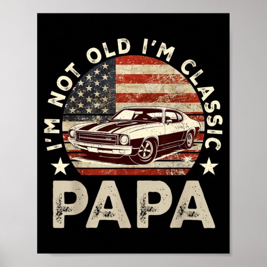 Funny Old Car Clic American Us Flag Mens Dad Papa  Poster (Voorkant)