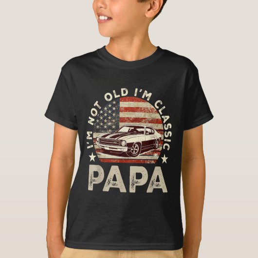Funny Old Car Clic American Us Flag Mens Dad Papa  T-shirt (Voorkant)