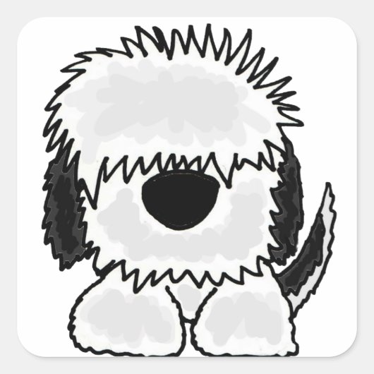 Funny Old English Sheepdog Cartoon Vierkante Sticker (Voorkant)