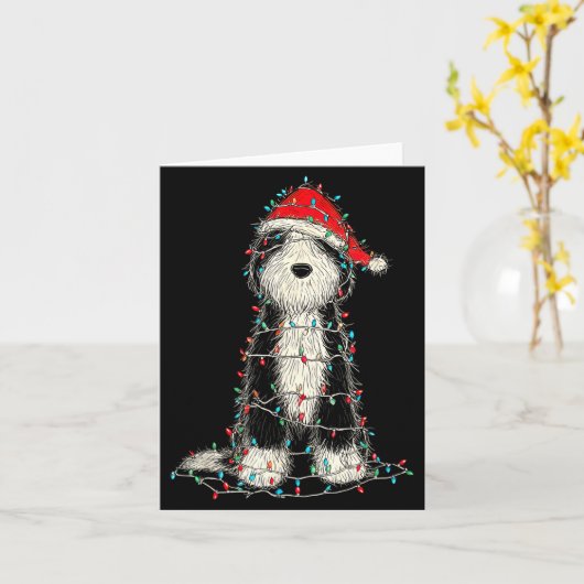 Funny Old English Sheepdog Christmas Graphics Dog  Kaart (Gele Bloem)