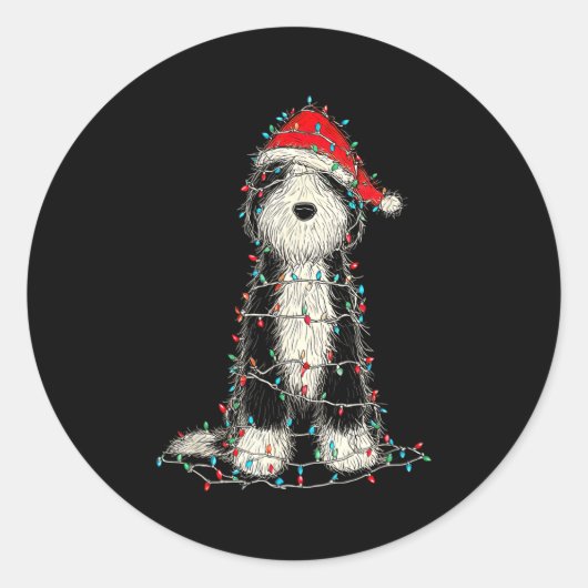 Funny Old English Sheepdog Christmas Graphics Dog  Ronde Sticker (Voorkant)