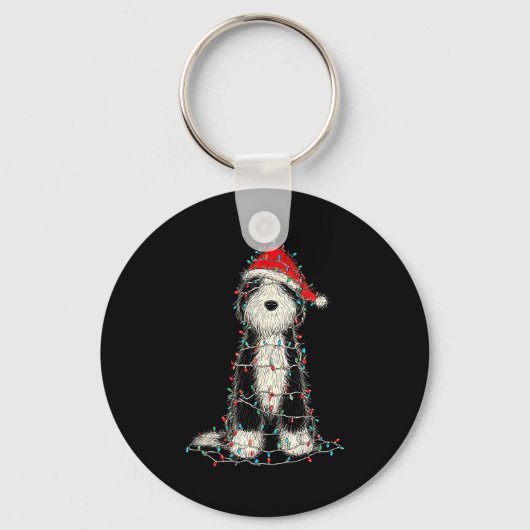 Funny Old English Sheepdog Christmas Graphics Dog Sleutelhanger (Voorkant)