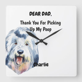 Funny Old English Sheepdog Dad Waterverf Canine Vierkante Klok