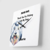 Funny Old English Sheepdog Dad Waterverf Canine Vierkante Klok (Hoek)