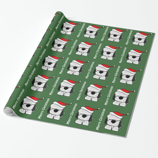 Funny Old English Sheepdog in Santa Hat Cadeaupapier (Uitgerold)