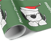 Funny Old English Sheepdog in Santa Hat Cadeaupapier (Rol Hoek)